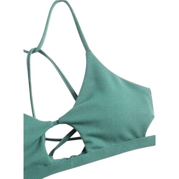 Zaful Women’s Small Bikini Set Green Strappy Cut Out Tie Back Top Thong Bottom - Picture 6 of 9